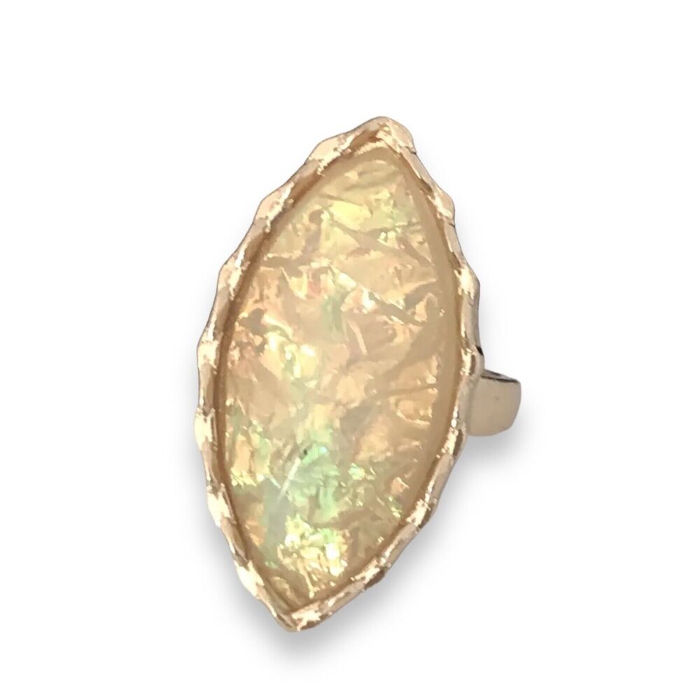 New Cocktail Ring Gold Tone Iridescent Faceted Design Statement - 4N